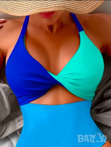 Еластичен цял бански в синьо, снимка 3 - Бански костюми - 51344148