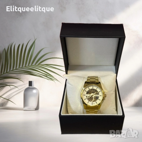 Луксозен златен мъжки часовник с арабски цифри и открит механизъм, снимка 3 - Мъжки - 52278960