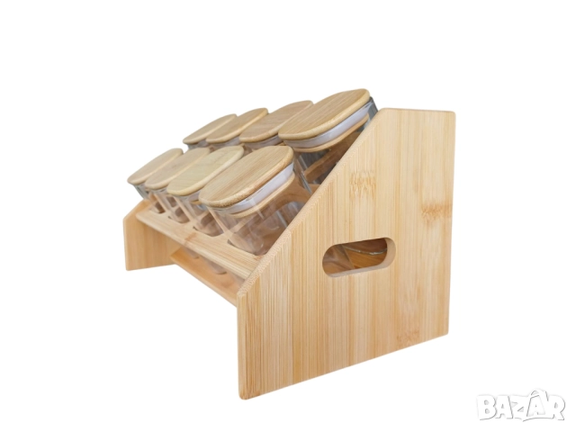 Бурканчета за подправки със стойка, бамбукови капачки и 36бр.BG етикети - 4 МОДЕЛА, снимка 3 - Кутии за съхранение - 49913519