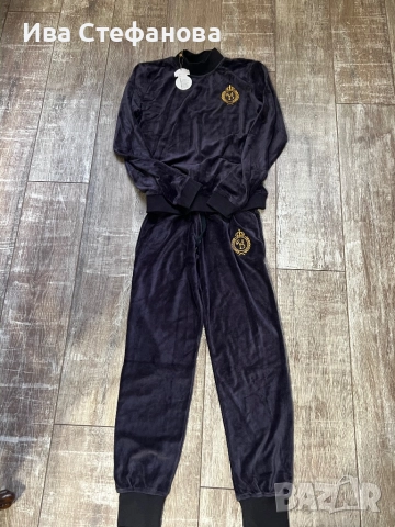 Нов плюшен тъмно син сет комплект ат две части спортен елегантен костюм