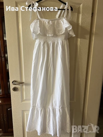 разкошна нова бяла волани  дълга елегантна женствена рокля 100 % памук памучна , снимка 2 - Рокли - 50672575