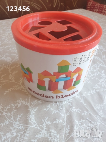 Сортер, кофичка с дървени кубчета, детска играчка с формички, снимка 2 - Образователни игри - 52421633