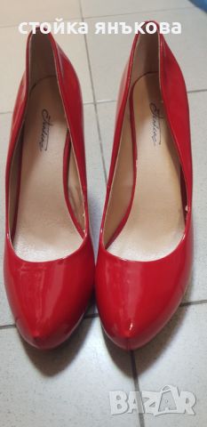 Продавам дамски червени обувки лак, висок ток, снимка 4 - Дамски обувки на ток - 46395933