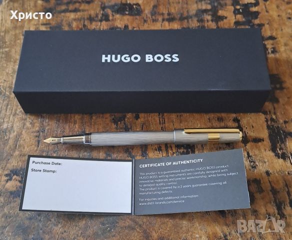 писалка HUGO BOSS Gear метал сребро и злато, включваща модернизирани шарки на ивици, снимка 1 - Ученически пособия, канцеларски материали - 46332164