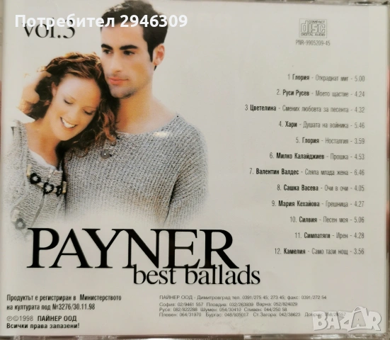 Payner Best Ballads vol. 3(1998), снимка 2 - CD дискове - 53900068