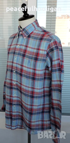 POLO RALPH LAUREN  -мъжка  карирана риза от лен размер L , снимка 9 - Ризи - 52949409