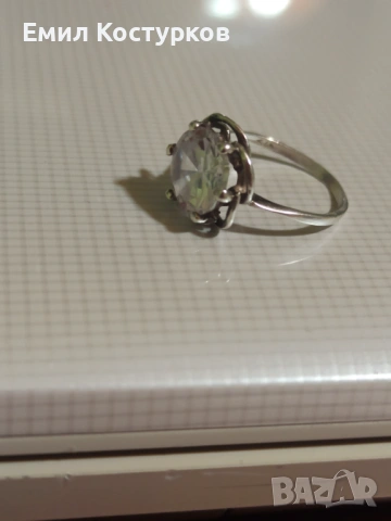 Продавам нежен сребърен пръстен с печат 925, с бял циркон с размер 10 мм. , снимка 2 - Пръстени - 53670940