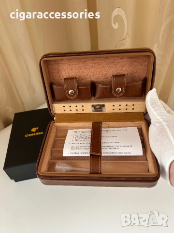 Cohiba преносим хумидор за 4 пури – кедър, кафяв/черен, снимка 5 - Табакери - 54156331