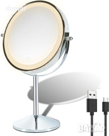 Огледало за грим със светлина, 20 см акумулаторно 1X 10X увеличително, 3 цвята, регулируема яркост, снимка 1 - Други - 46024076