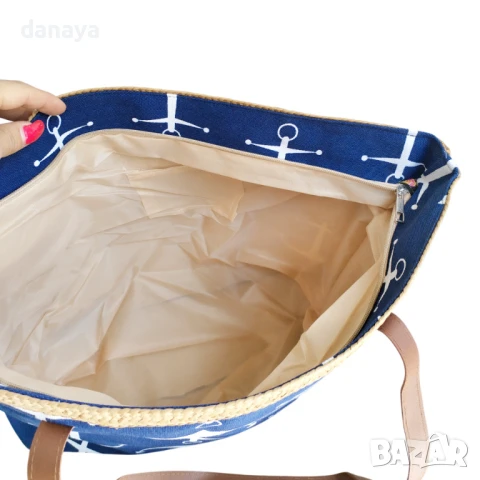 5957 Текстилна плажна чанта с цип Котва, снимка 7 - Чанти - 50708080