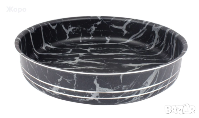 комплект кръгли тави ЕЛЕКОМ черно бял мрамор три размера Ф28,32,36см, снимка 4 - Съдове за готвене - 52628199