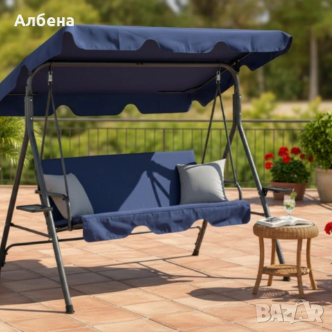 Градинска люлка A-Type със сиви възглавници и поставки за чаши , снимка 4 - Градински мебели, декорация  - 53868020