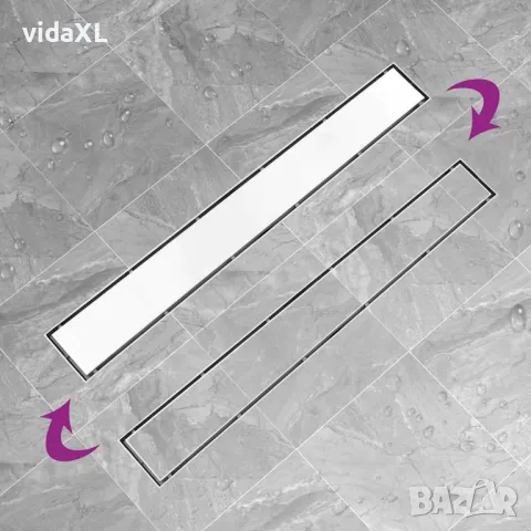 vidaXL Душ канал с 2-в-1 капак, 93x14 см, неръждаема стомана(SKU:146010), снимка 2 - Други стоки за дома - 49580889