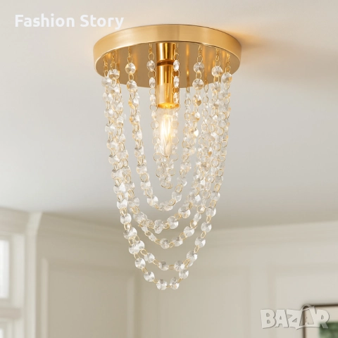 Луксозен плафон с кристали – впечатляващ светлинен ефект дори в малки помещения, снимка 2 - Лампи за таван - 51934253