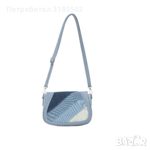 Дамска чанта от деним, с диагонален пачуърк дизайн, снимка 4 - Чанти - 51513410