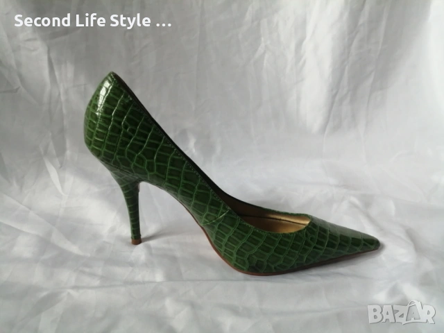 № 40 дамски обувки на висок ток имитация на крокодилска кожа в зелен цвят CATWALK, снимка 8 - Дамски обувки на ток - 54095524