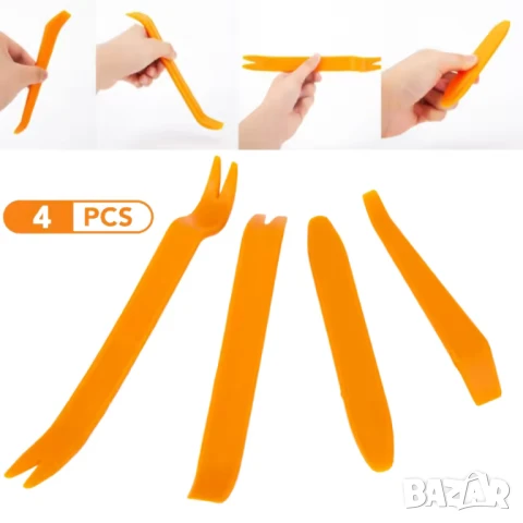 Комплект инструменти за разглобяване интериора на автомобил, 4 части / оранжеви, снимка 3 - Аксесоари и консумативи - 51248226