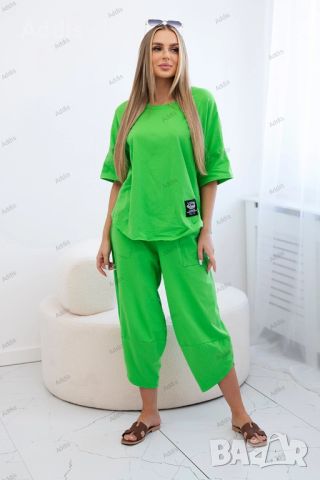 Дамски памучен комплект блуза + панталон, 3цвята , снимка 3 - Комплекти - 45963144