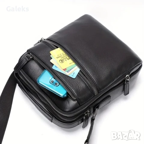 Топ*Луксозна,елегантна  бутикова мъжка кожена чантичка /Черна естест. кожа!, снимка 7 - Чанти - 50959568