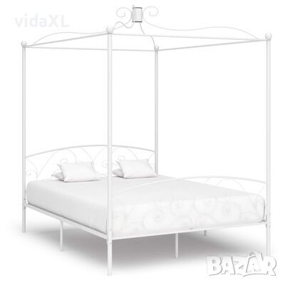 vidaXL Рамка за легло с балдахин, бяла, метал, 160x200 см（SKU:284472