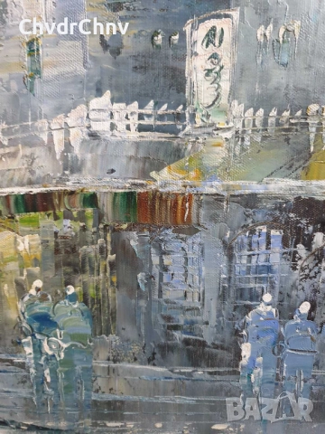 Green 101х71см/голяма картина масло върху платно/градски пейзаж-Париж/дървена рамка, снимка 12 - Картини - 52549794