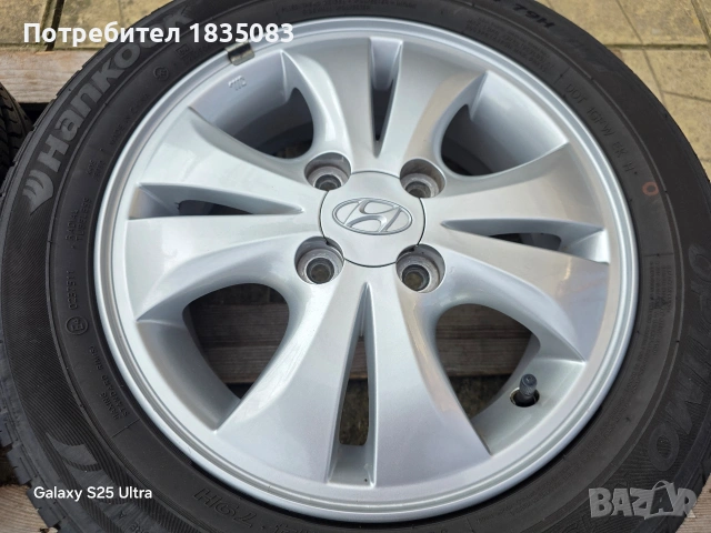 Лети джанти 14ки 4х100 Hyundai + летни гуми 175/60/14 Hankook, снимка 7 - Гуми и джанти - 53707165