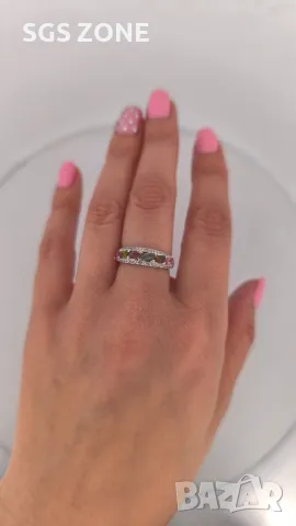 Сребърен Пръстен с Рубин, Сапфир, Изумруд, Турмалин с Прозрачен Топаз, снимка 5 - Пръстени - 50310201