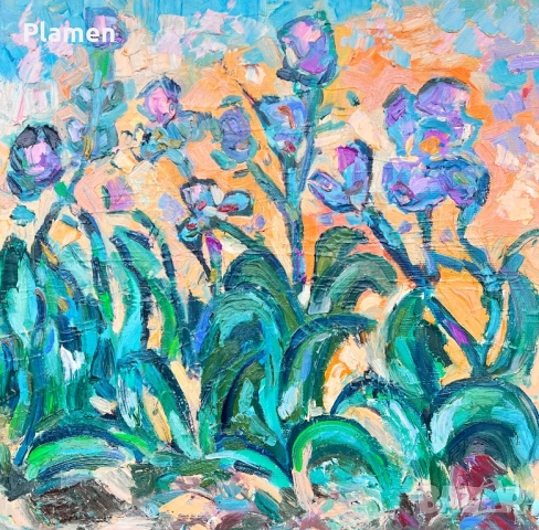 КАРТИНА МАСЛО НА ПЛАТНО СИНЬО УТРО ДИАН ПЕТРОВ 2025 Г., снимка 2 - Картини - 54160735