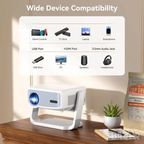 НОВ Whale TV Smart Projector Native 1080P WiFi Bluetooth 4K Support, снимка 5 - Плейъри, домашно кино, прожектори - 53782263