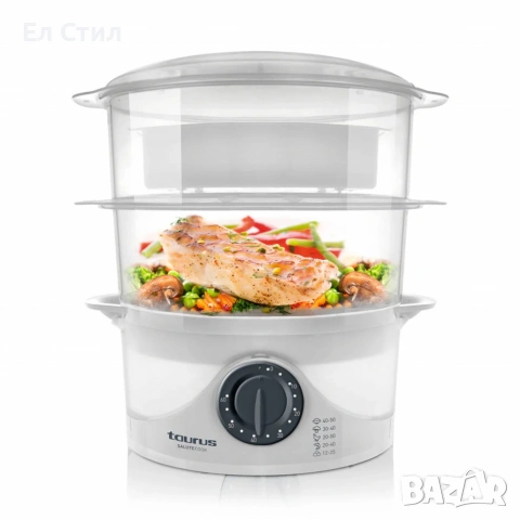 Уред за готвене на пара Taurus Salutecook 800W, 6 л, таймер 60 мин, 2 съда за готвене, снимка 2 - Други стоки за дома - 53588232