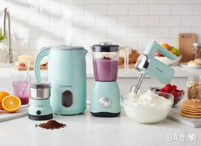 Комплект кухненски уреди 4в1 Tiffany TF777 Блендер Чопър Кафемелачка Кана за вода Миксер, снимка 3 - Блендери - 53417251