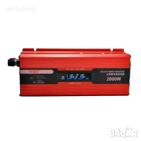 Инвертор за ток UKC, 500/1000/2000W, 12/220V, Дисплей, Включен кабел за запалка на кола, Червен, снимка 2 - Друга електроника - 47554183