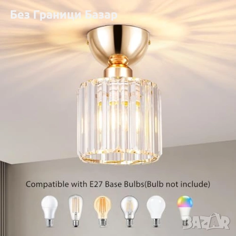 Нова Луксозна кристална плафониера E27 за антре коридор балкон лампа таван, снимка 2 - Лед осветление - 54195947