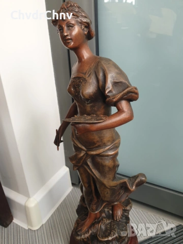49см-3кг Moreau ЦАМ статуетка/стара френска скулптура/фигура на жена-художничка, снимка 4 - Статуетки - 54166256