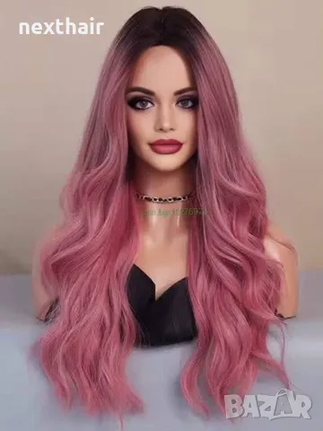 Розова омбре перука на път с тъмни корени, снимка 5 - Аксесоари за коса - 50192845