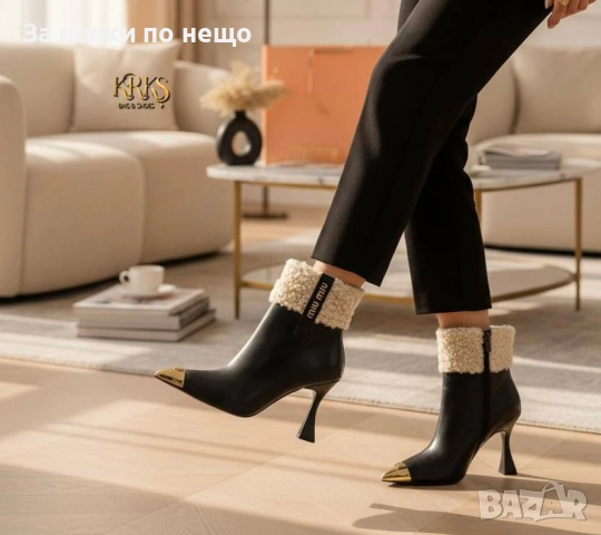 Miu Miu Дамски Черни Боти На Ток С Метален Детайл Миу Миу Код SK291