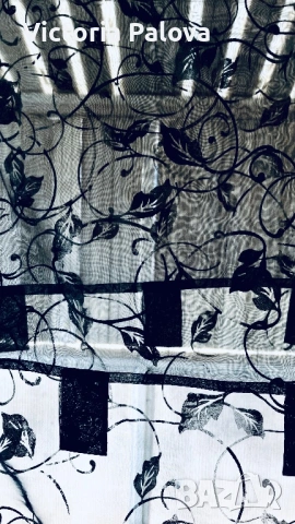 Комплект черни тюлени пердета с флорални мотиви (2 броя), снимка 3 - Пердета и завеси - 53728237