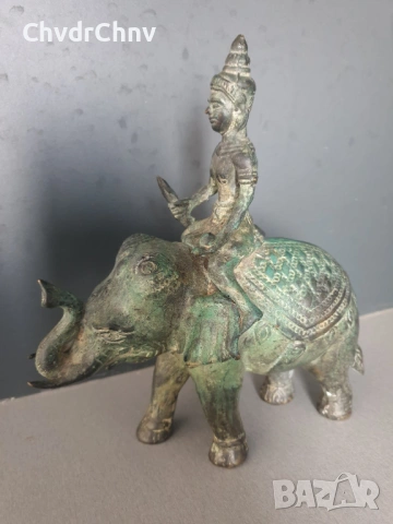 20см-3кг азиатска фигура/тайландска бронзова скулптура/статуетка на войн върху слон