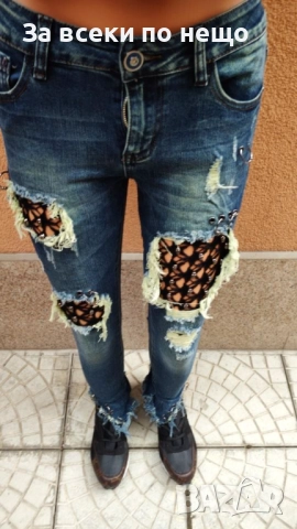 Дамски Сини Накъсани Пънк Дънки Код SV-59, снимка 4 - Дънки - 52500890