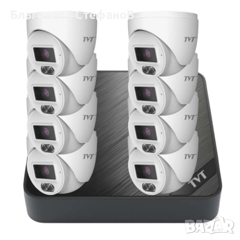 Видеонаблюдение от TVT включва 8 броя Висококачествени IP POE видеокамери