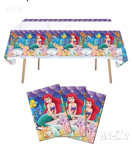 Малката Русалка Ариел найлонова покривка за парти рожден ден, снимка 3 - Покривки за маси - 19016769
