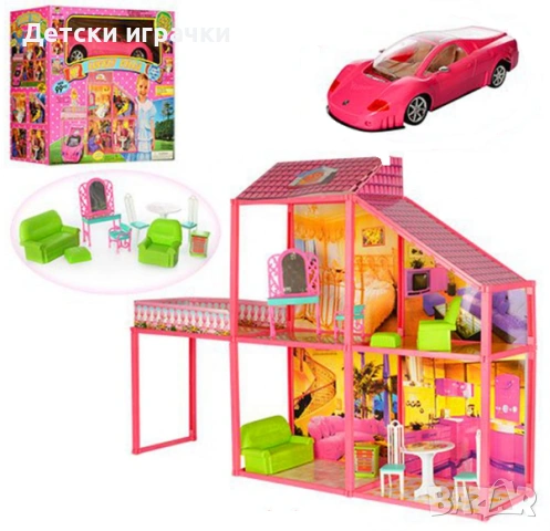 Двуетажна Къща за кукли Барби с кола 99 части , снимка 2 - Кукли - 53040174