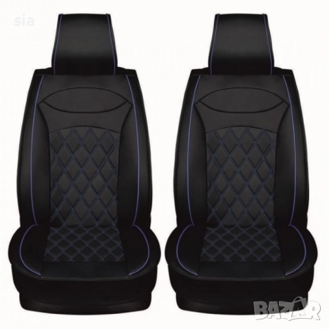 Тапицерия за автомобил от еко кожа, 5 части Черно/Син кант, снимка 2 - Аксесоари и консумативи - 51729190
