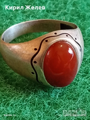 Винтидж сребърен пръстен с Червен Кехлибар ювелирна изработка 51791, снимка 2 - Пръстени - 52925527