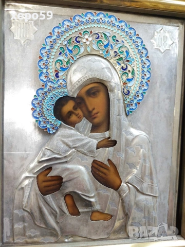 Руска домашна сребърна икона с емайл сребро /84/сребро,златна/, 4 450 €, снимка 5 - Икони - 52217877