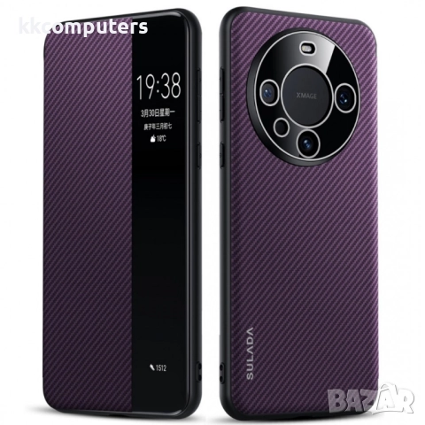Калъф SULADA Kevlar за Huawei Mate 60 Pro – смарт капак с прозорец, кожена текстура и магнитна функц, снимка 3 - Калъфи, кейсове - 52233530