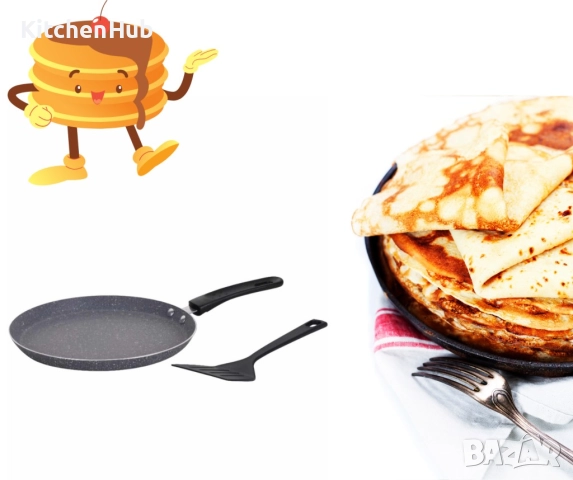 Тиган за палачинки с шпатула Oliver Voltz, 24/26 см., Мраморно покритие, Индукция, снимка 2 - Съдове за готвене - 52381729