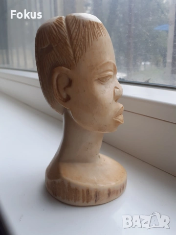 Масивна тежка статуетка фигура глава от слонова кост, снимка 3 - Антикварни и старинни предмети - 54070523