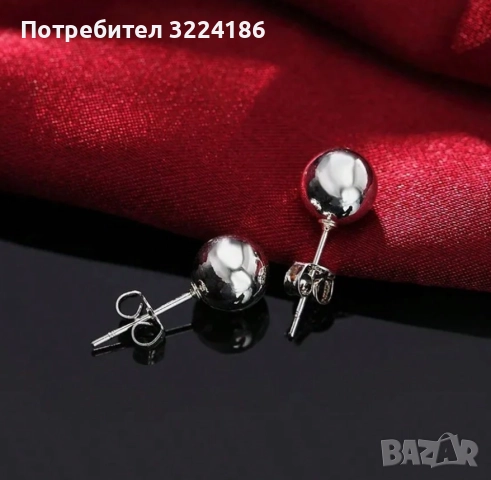 Сребърни обеци топчета 8 мм, снимка 5 - Обеци - 51635285