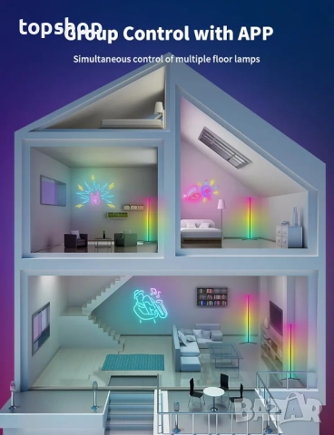 Чисто нова запечатана LED RGB ъглова подова лампа, 159 см RGB-IC интелигентна LED светлинна лента..., снимка 6 - Настолни лампи - 52851025